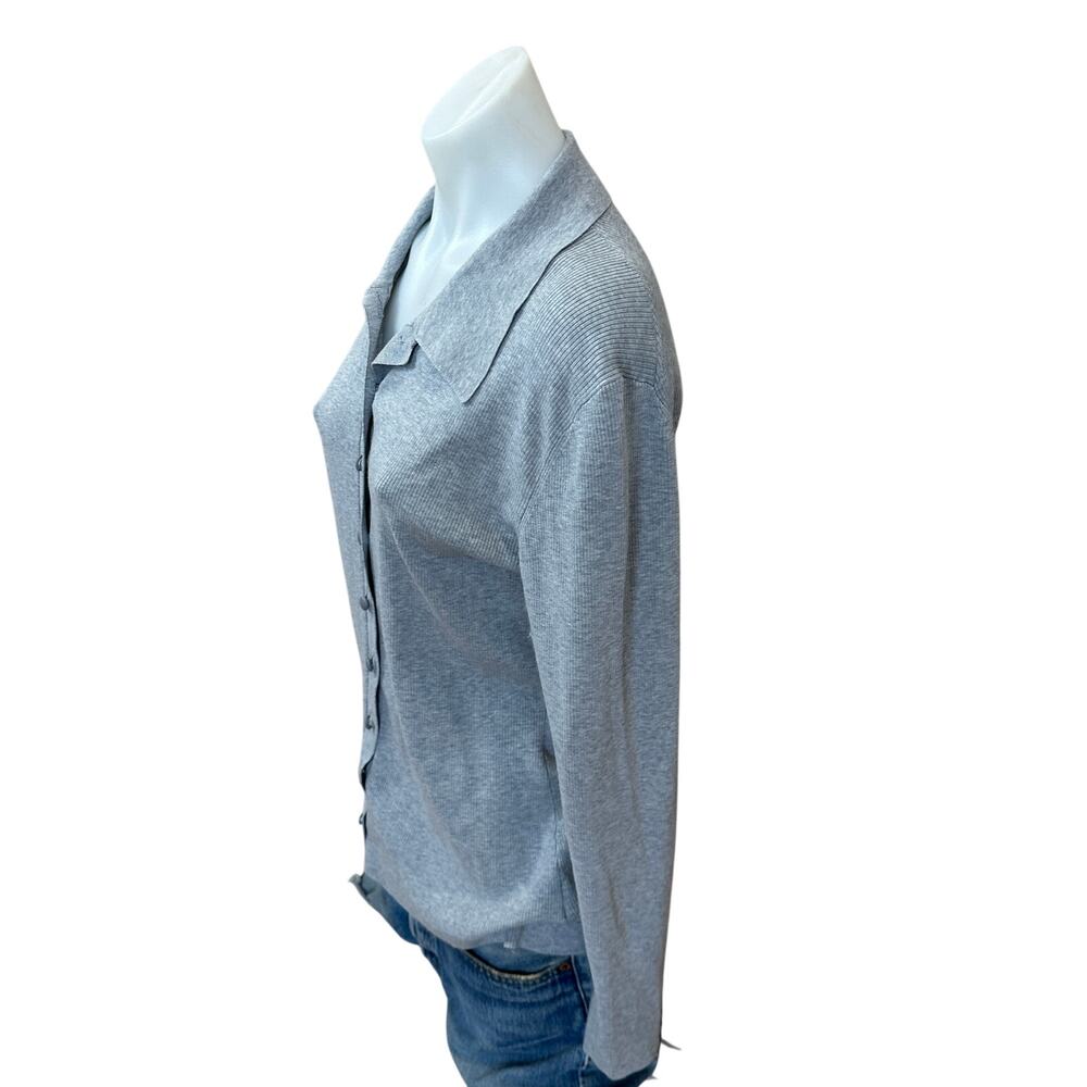 Michael Kors Gray Polo Sweater LARGE Fitted Cardigan Preppy Silk Cotton $300 - Picture 6 of 11